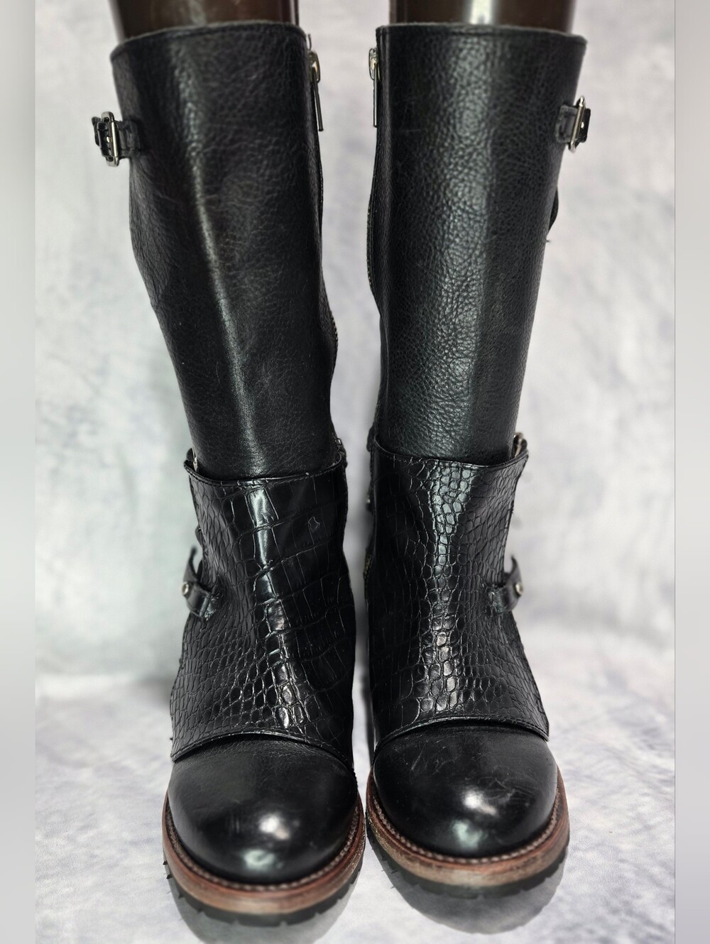 Freebird by Steven Clayton Harness Buckle Mid-Calf Boots in black